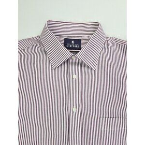 Stafford Regular Size 16.5 32-33 Mens Burgundy White Stripe Spread Collar Shirt